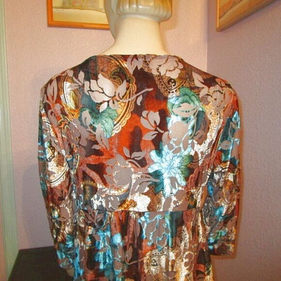 MECHANT Burnout VELVET Blouse Size L TOP Tunic 3/4 SLEEVES Asymmetrical FLOWY - Picture 8 of 11